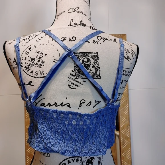 Blue Lace Bralette Boho Scalloped Strappy Boutique NWT - Picture 7 of 9
